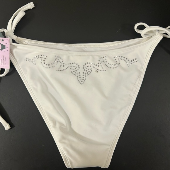 White, Silver Sparkles Wild Fable Extra High Leg Bikini Bottom Tie Sides New - Picture 1 of 6